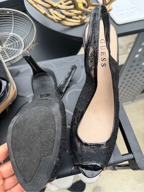 Pur by GUESS Black Lace Slingback Peep-Toe Heels